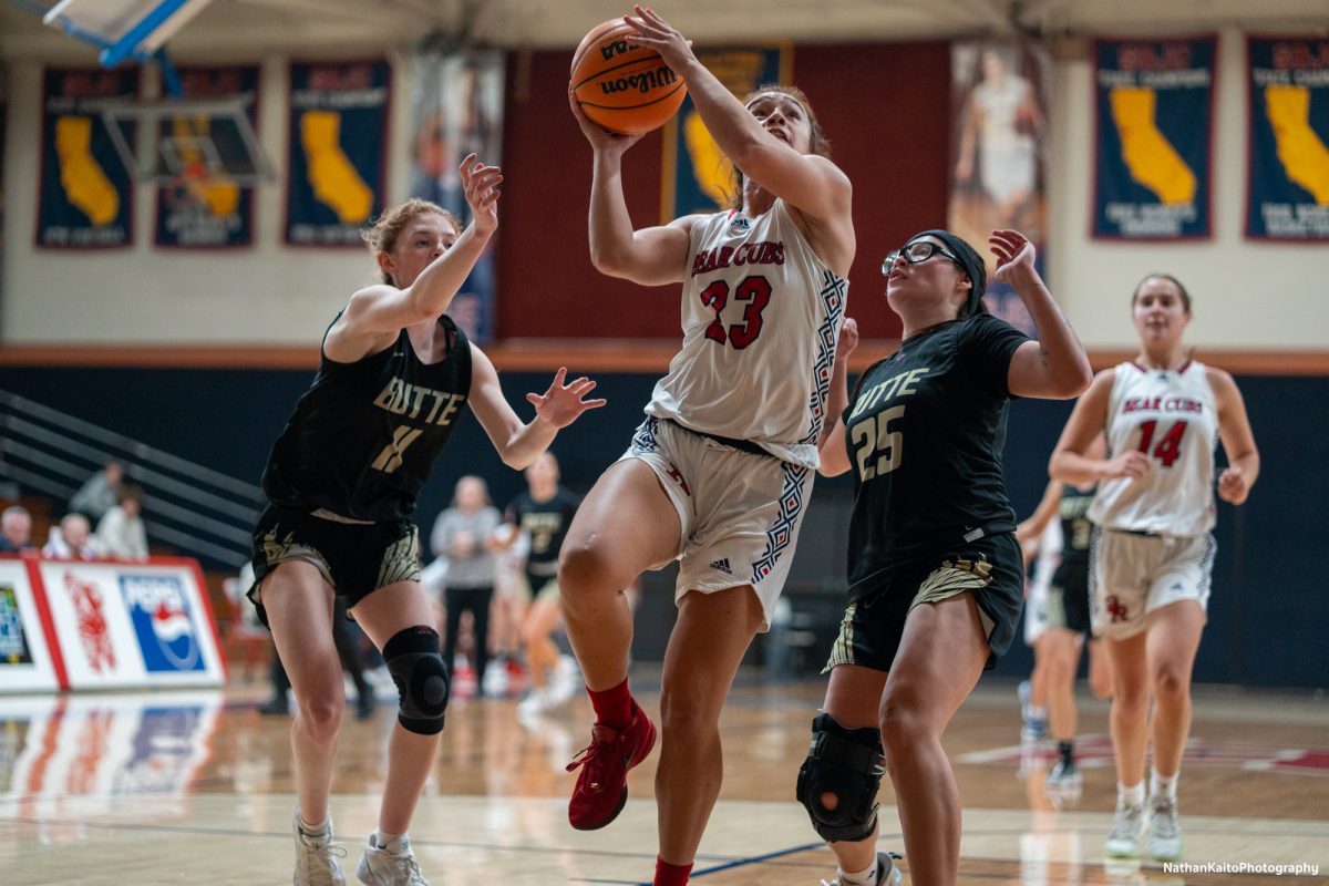 Bear Cubs’ guard/forward Ivy Gonzalez bursts into the paint in a dominant performance against Butte at Haehl Pavilion on Tuesday, Dec. 10, 2024