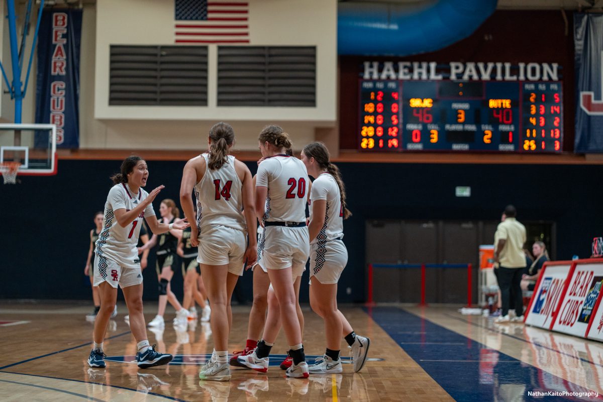 Santa Rosa’s Bear Cubs enter the court after a timeout to see out a win against Butte at Haehl Pavilion on Tuesday, Dec. 10, 2024