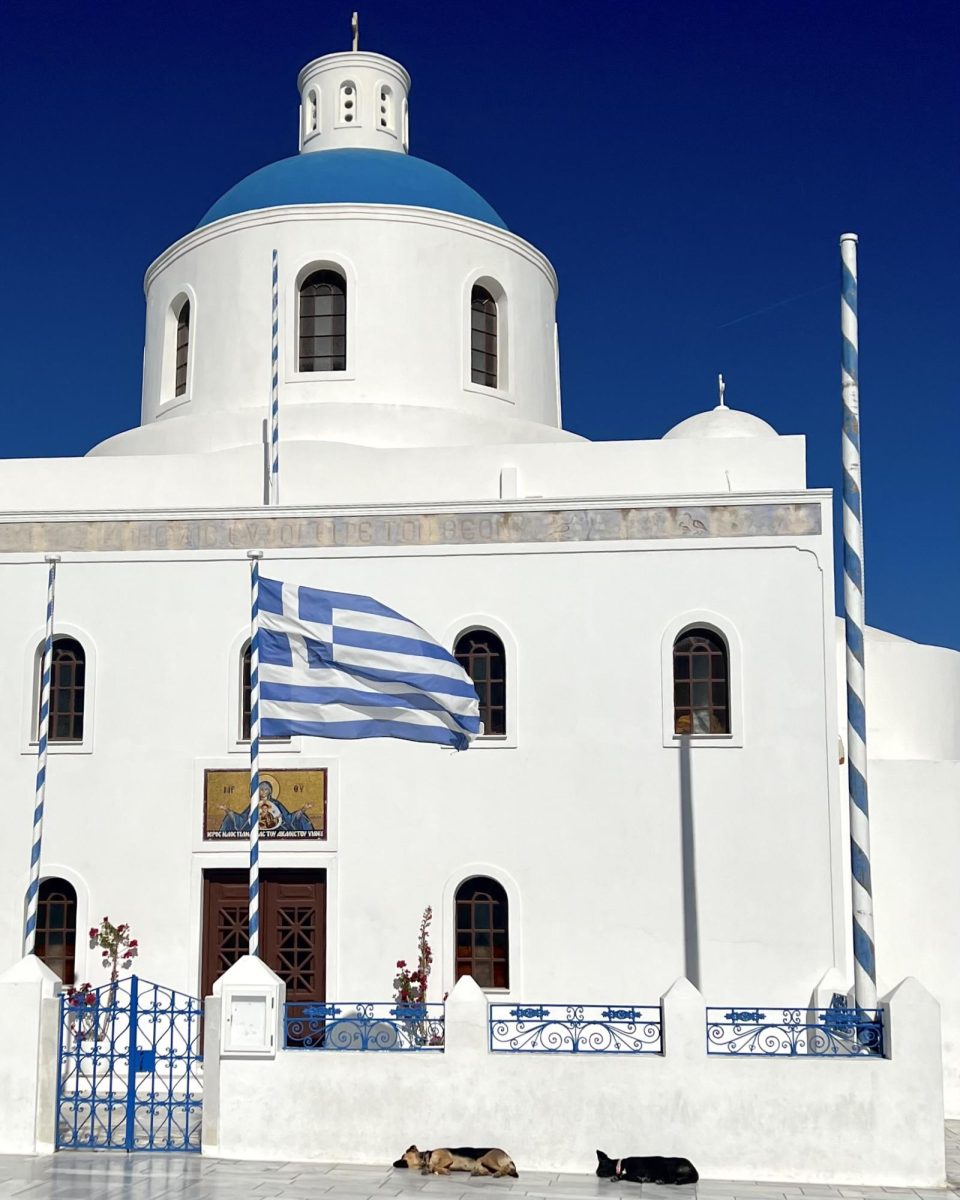 The Church of Pangaia sits in the town square of Oia, Santorini. 