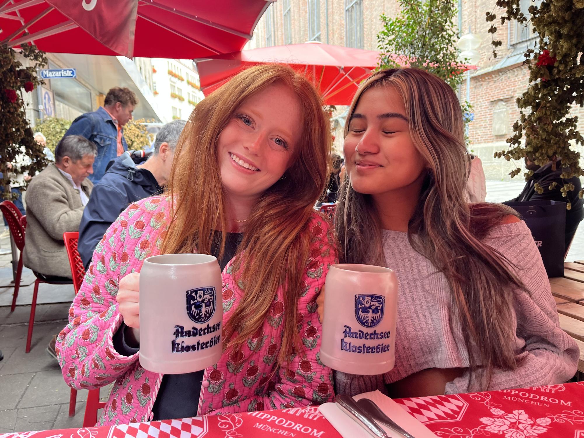 Study abroad students Ellie Hokerson-Brun and Kayla Matsuura visit Oktoberfest in Munich, Germany, during their semester abroad in Barcelona, Spain. 