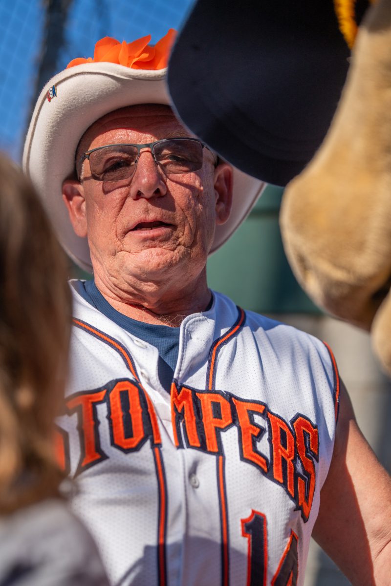 Sonoma Stompers on-field announcer Trey Dunia gets ready for a game to get the crowd going at Arnold Field before the game against the Petaluma Leghorns on June 29, 2024.
