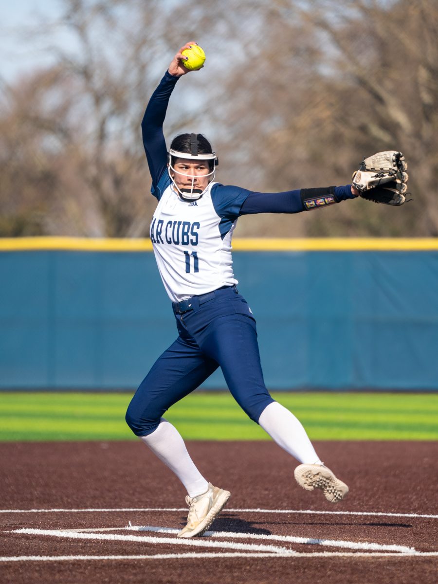 Freshman pitcher Mia Avila pitches a complete game for the Bear Cubs in game one against Hartnell on Friday, Jan. 24, 2025.