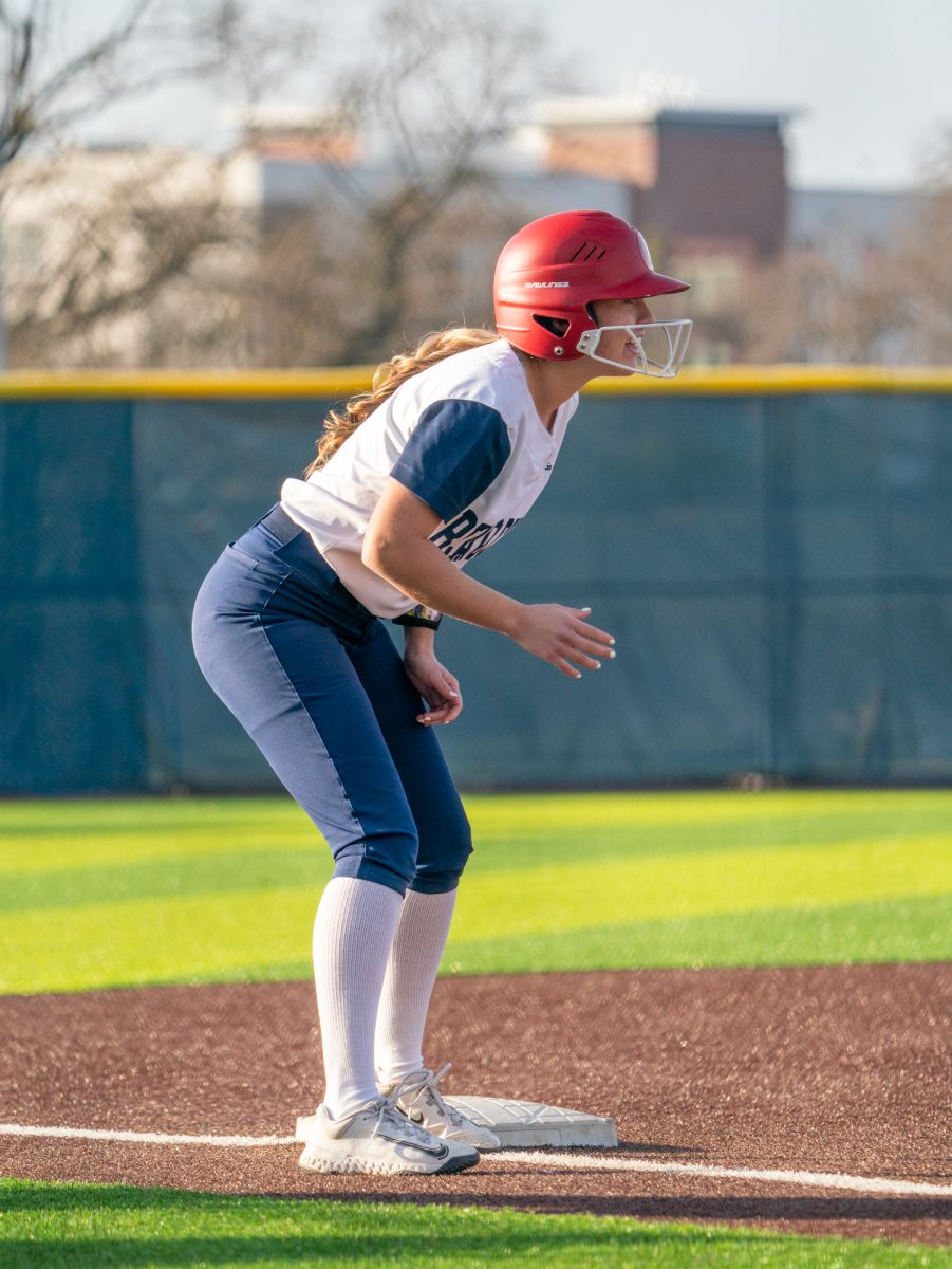 Freshman Brook Myhre gets ready to bolt home in the bottom of the fifth in the second game against Hartnell at home on Friday, Jan. 24, 2025.