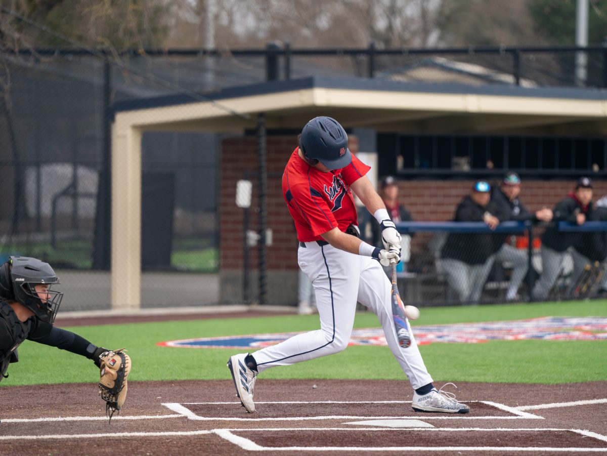 Santa Rosa's designated hitter J.T. Summers flies out to center field in the bottom of the first against Los Medanos at home on Wednesday, Jan. 29, 2025.