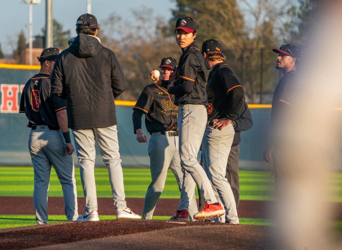 Los Medanos pitcher Heeryun Han takes over as pitcher for the Mustangs in the bottom of the eight at home on Wednesday, Jan. 29, 2025.