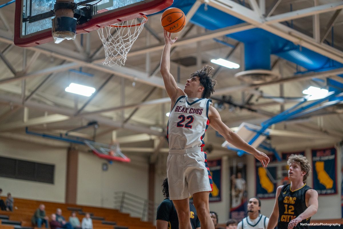 Bear Cubs’ guard Andrew Pengel reaches for the basket, contributing to a commanding second half against Sac City at Haehl Pavilion on Tuesday, Jan. 14, 2025.