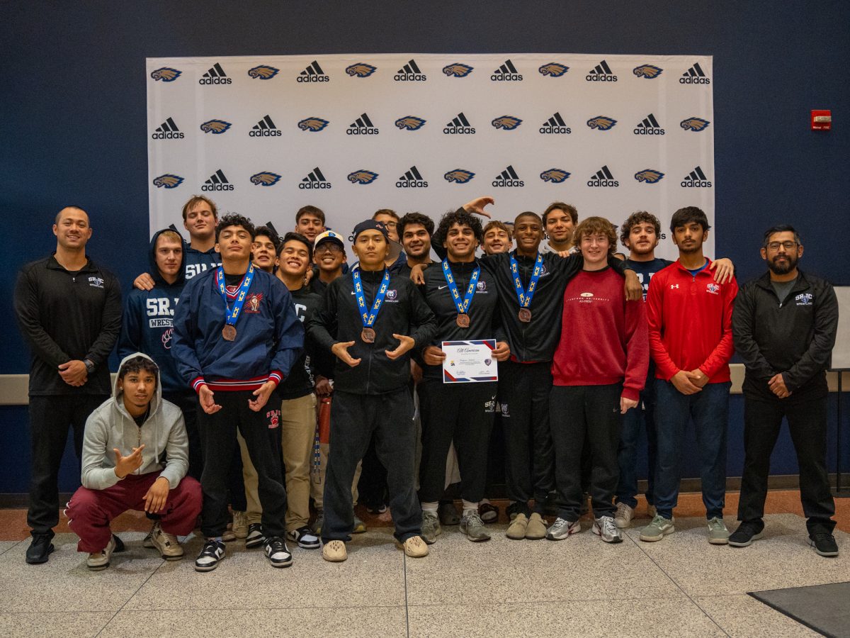 The SRJC men's wrestling team conclude their season in the 3C2A Wrestling State Championships in the Golden Eagle Arena at Lemoore College on Dec. 14, 2024.