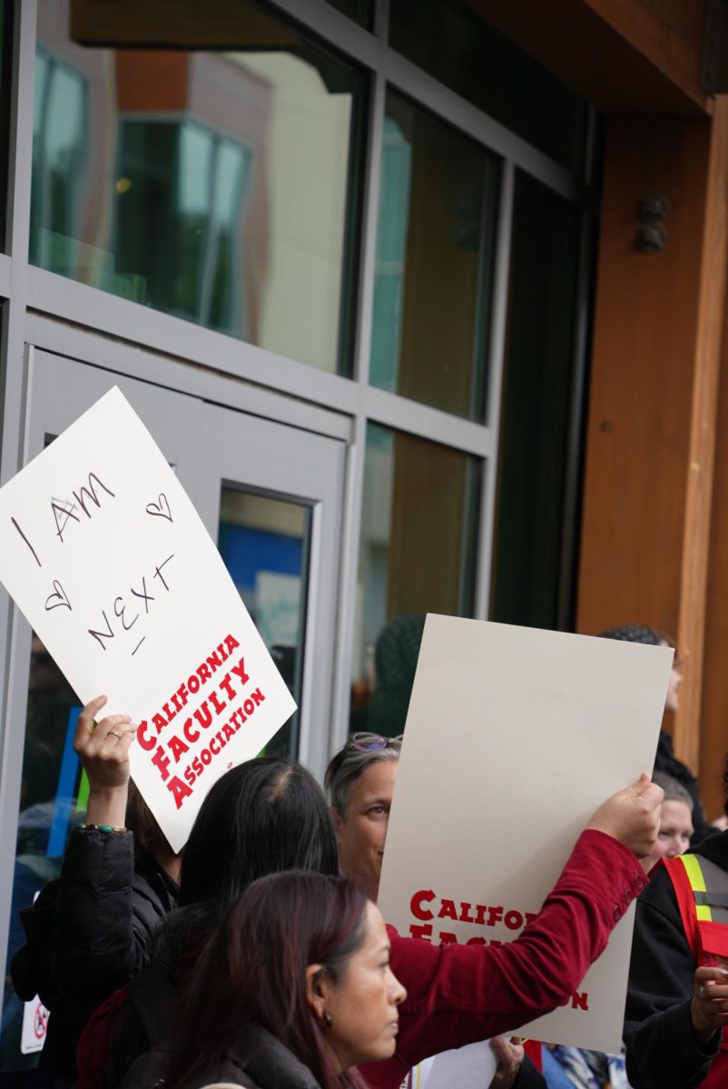 Faculty from several institutions, including from the Santa Rosa Junior College, joined students and Sonoma State faculty in protest on Thursday, Jan. 30, 2025. 