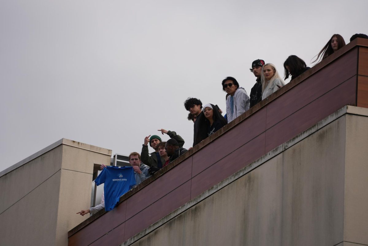 Students watched and participated in the demonstration from the "Overlook" on the third floor of the Student Center on Thursday, Jan. 30, 2025. 