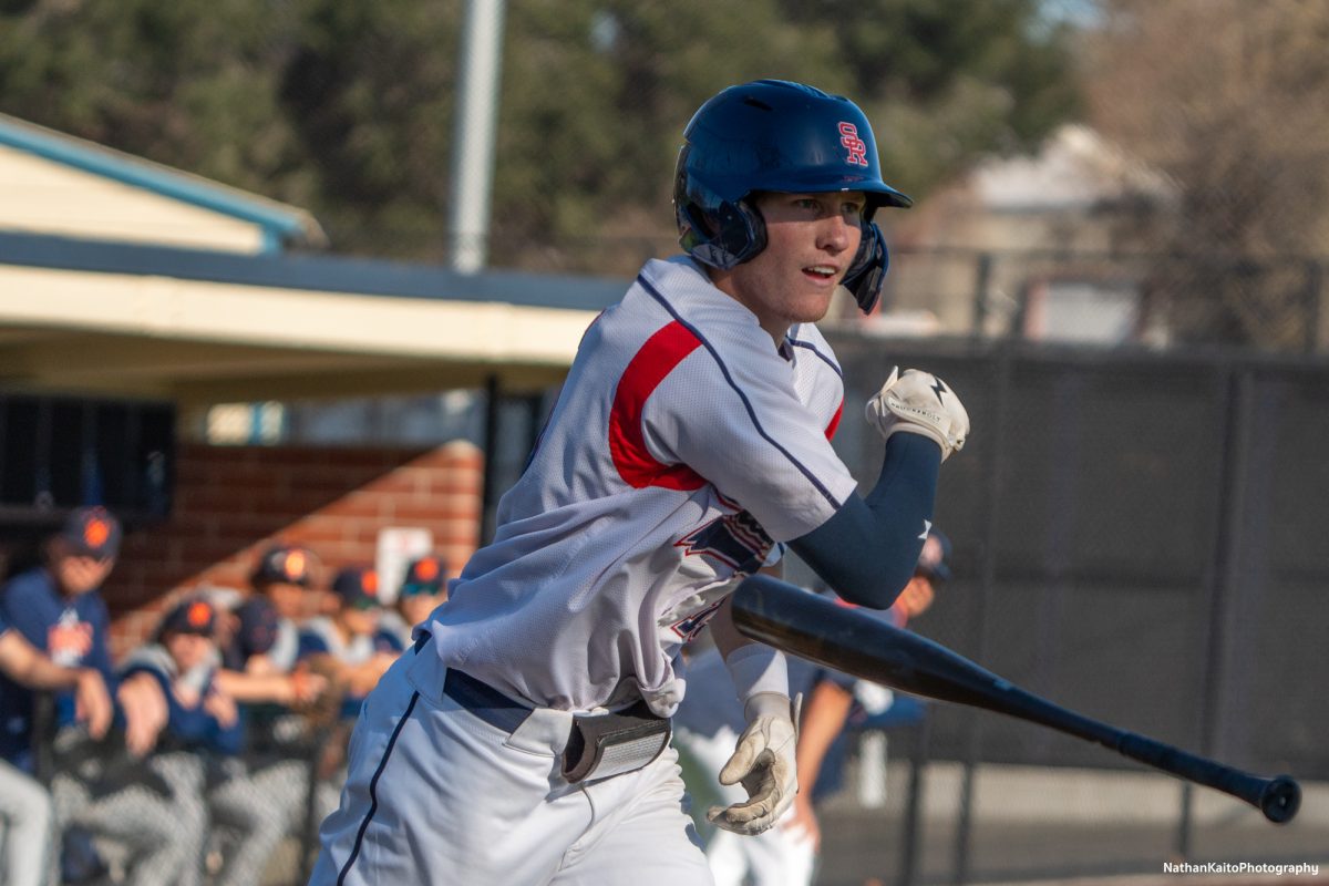 Bear Cubs shortstop Brett Neidlinger flips his bat after driving in a run against West Valley College on Tuesday, Jan. 28, 2025 in Santa Rosa.