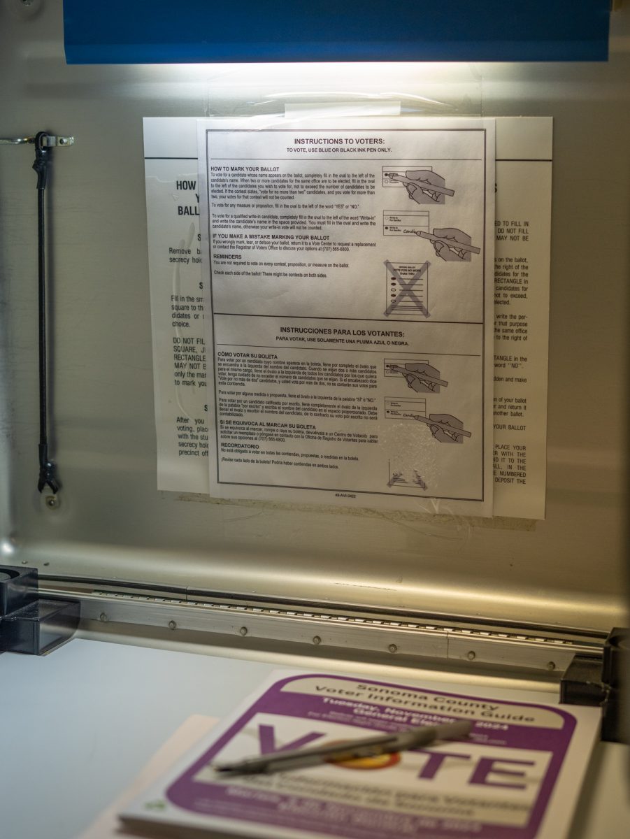 Directions on how to fill out the ballots on display at the Registrar of Voters in Santa Rosa on Tuesday, Nov. 5, 2024.