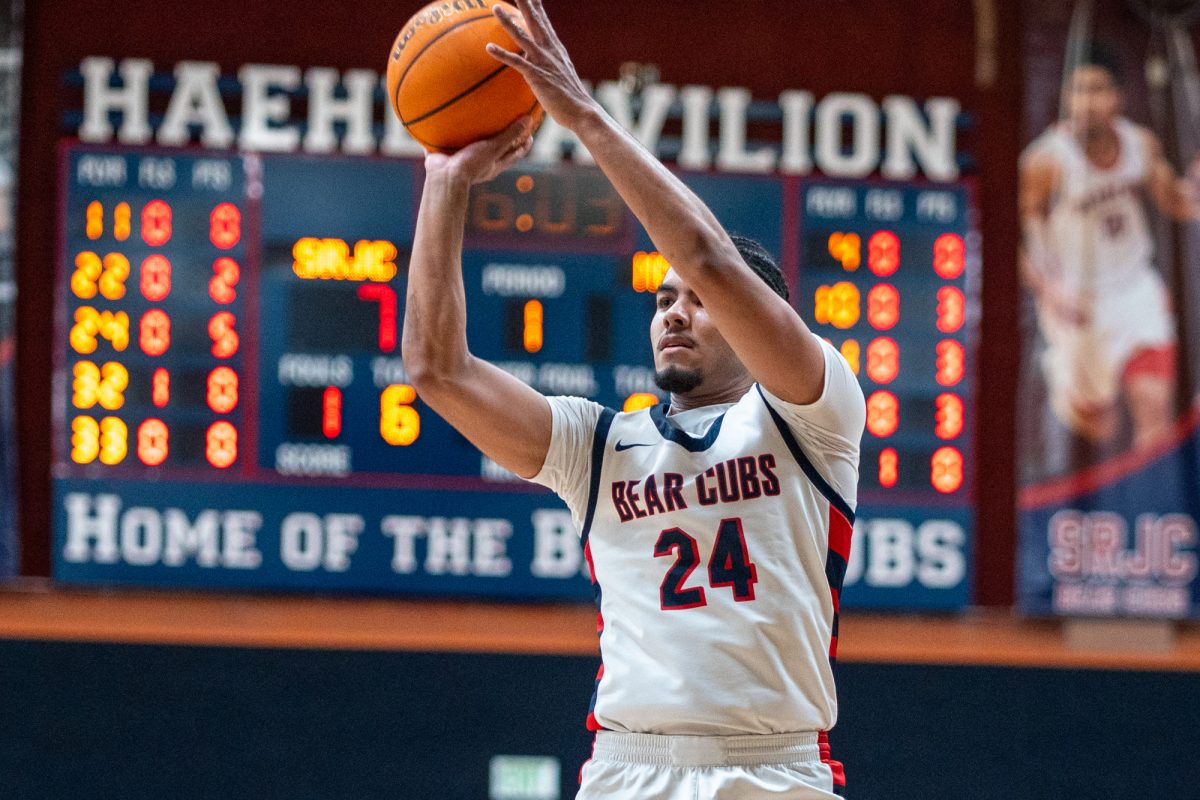 Santa Rosa's forward Vincent Jackson takes a shot as the Bear Cubs try to compensate for a slow start against Modesto at Haehl Pavilion on Friday, Jan. 17th, 2025. 