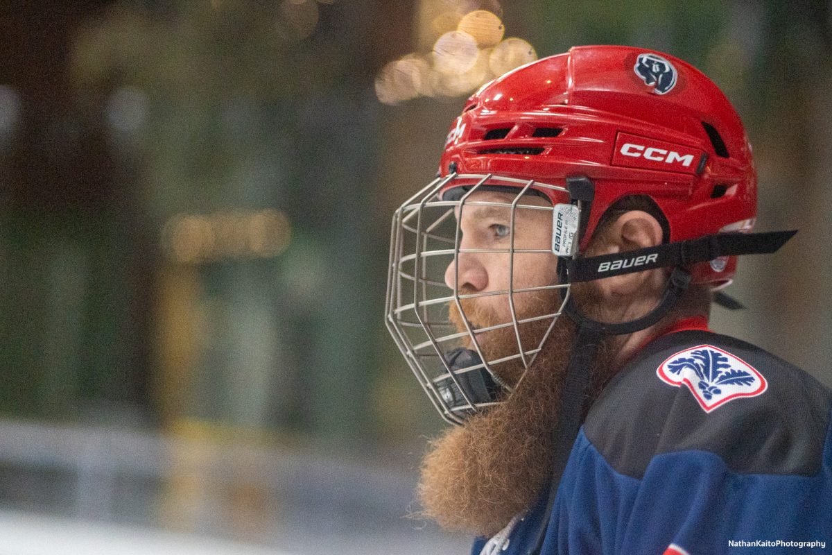 The Polar Bears' Jon Christenson puts his game face on during warmups before their game against Fresno at Snoopy's Home Ice on Saturday, Feb. 1, 2025.