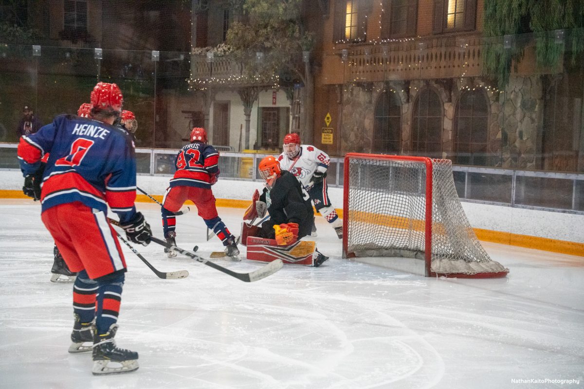 The Polar Bears defends during a goalmouth scramble against Fresno at Snoopy's Home Ice on Saturday, Feb 1, 2025.