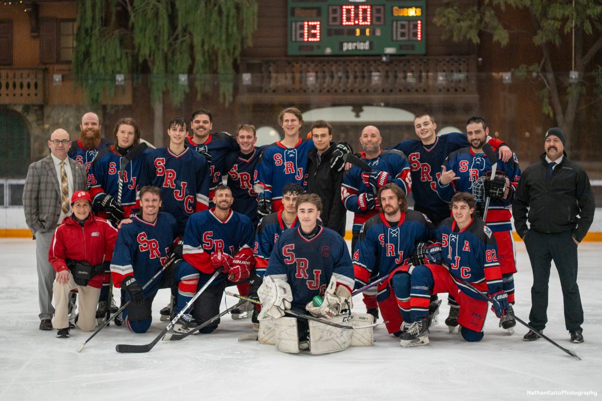 The SRJC Polar Bears pose for a group photo after winning both games agasint Fresno at Snoopy's Home Ice on Saturday, Feb. 1st, 2025.