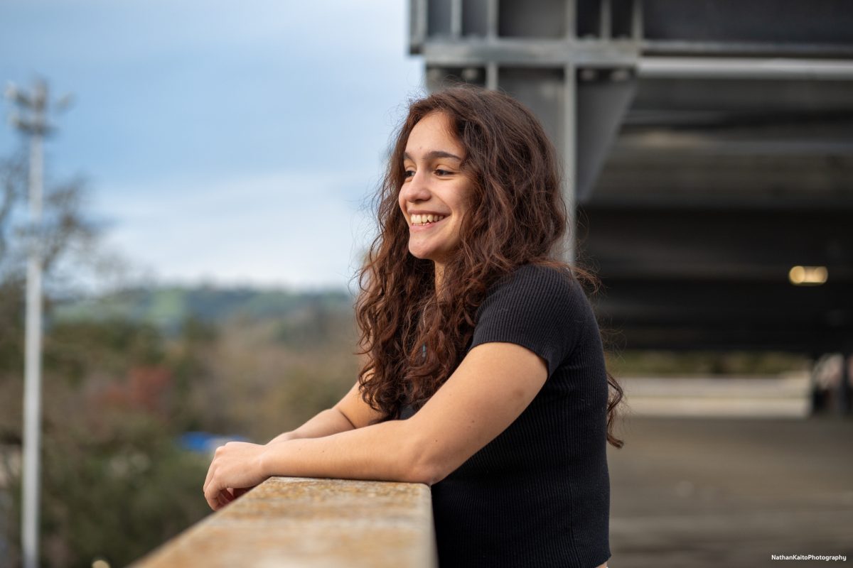 SRJC's guard Ivy Gonzalez smiles and poses for a portrait on the top floor of Zumwalt Parking Pavilion on Saturday, Feb. 22, 2025.