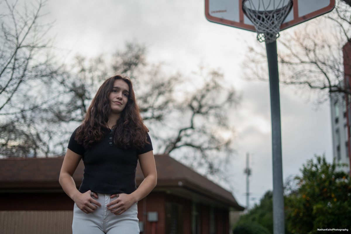 SRJC's guard Ivy Gonzalez poses for a portrait outside of Polly O’Meara Doyle Hall on Monday, Feb. 24, 2025.