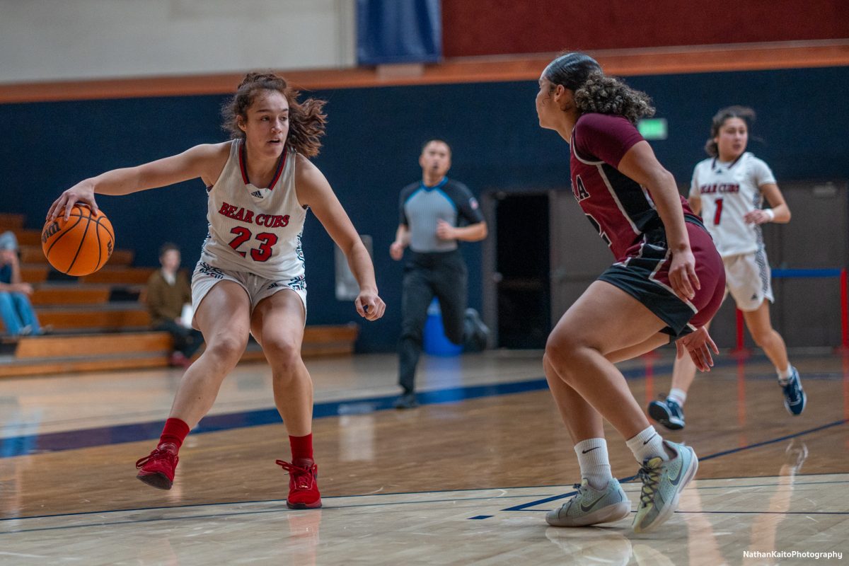 Bear Cubs' guard Ivy Gonzalez tries to make space for herself as SRJC fight back against Sierra at Haehl Pavilion on Jan. 11, 2025.