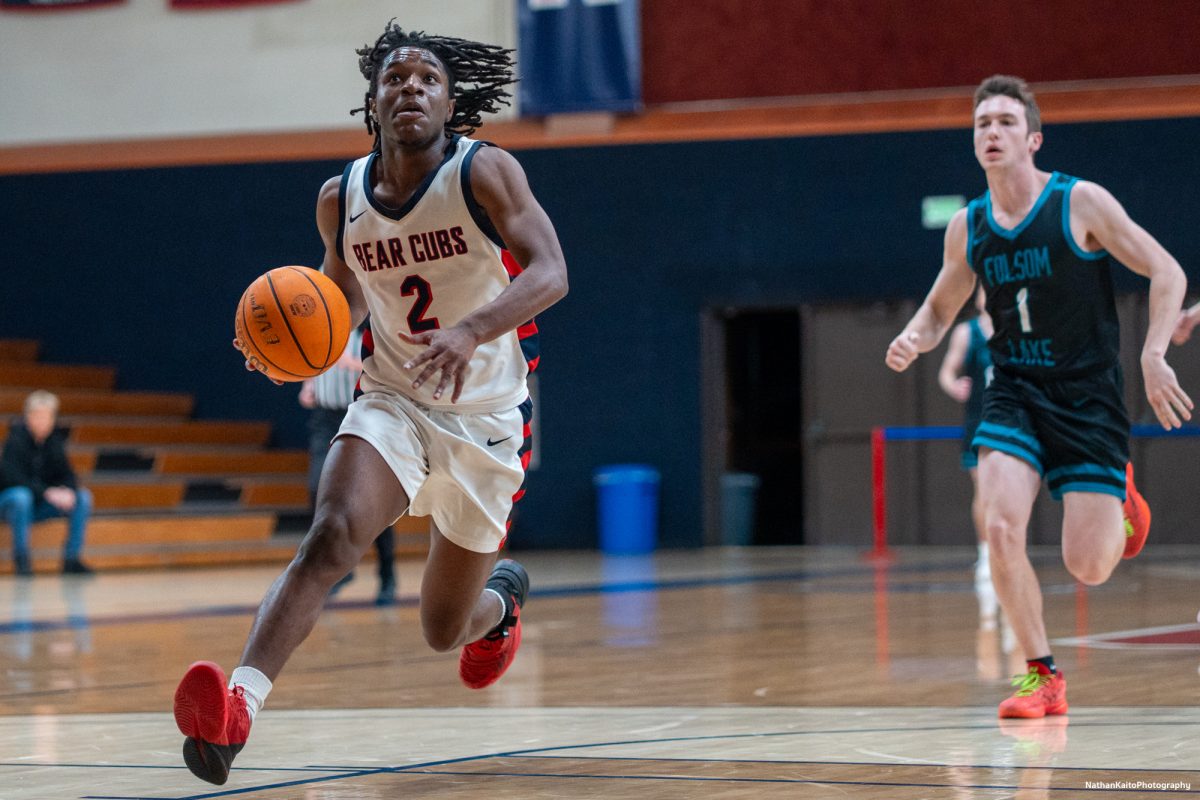 Bear Cubs' guard Yanik Anderson charges up the court as he prepares for a layup against Folsom Lake at Haehl Pavilion on Friday, Feb. 14, 2025. 