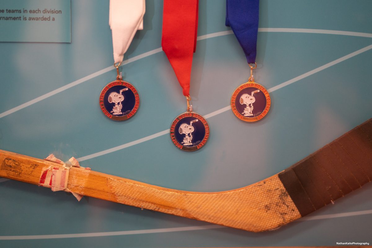 Snoopy's Gallery and Gift Shop displays Snoopy branded ice hockey memorabilia, showcasing their deep roots in the sport.