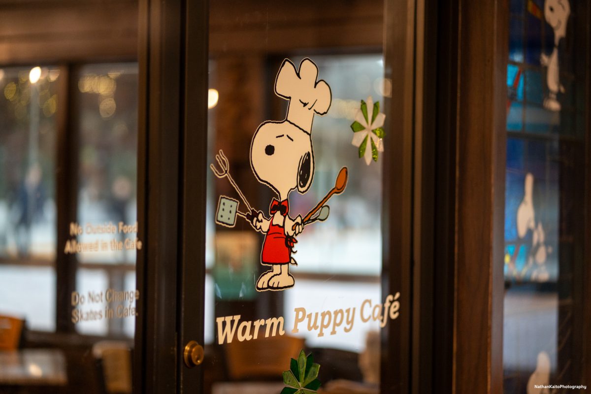 The Warm Puppy Cafe sits inside Snoopy's Home Ice, providing visitors and skaters with good food and a variety of hot chocolate.