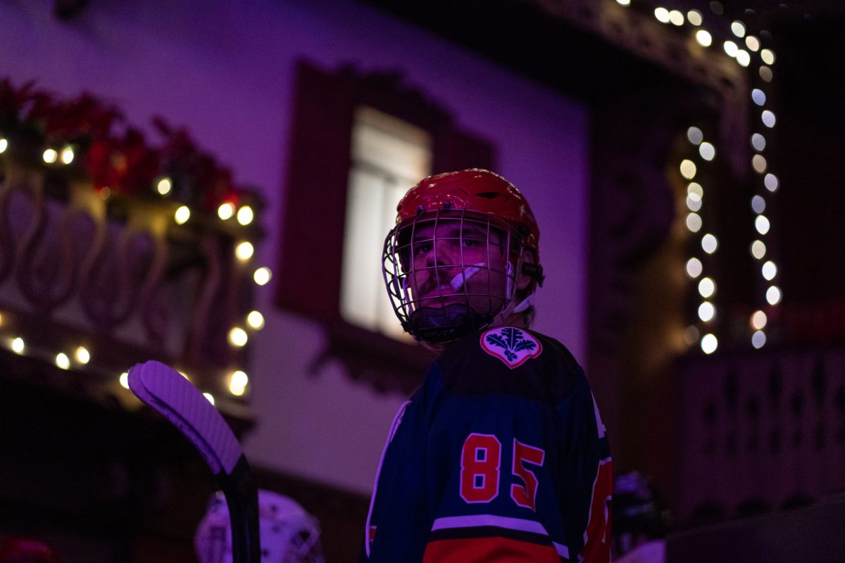 Polar Bears defense Owen Hamblin stares into the rink before his match against Fresno State at Snoopy's Home Ice on Saturday, Feb. 1, 2025.