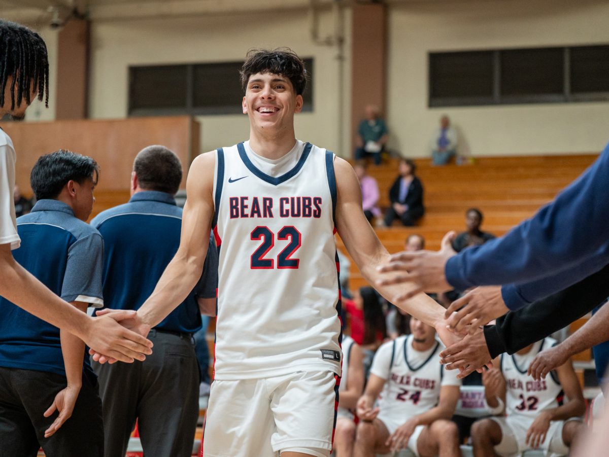 Sophomore guard Andrew Pengel walks down for lineup ahead of the game against American River at home on Friday, Feb. 21, 2025.