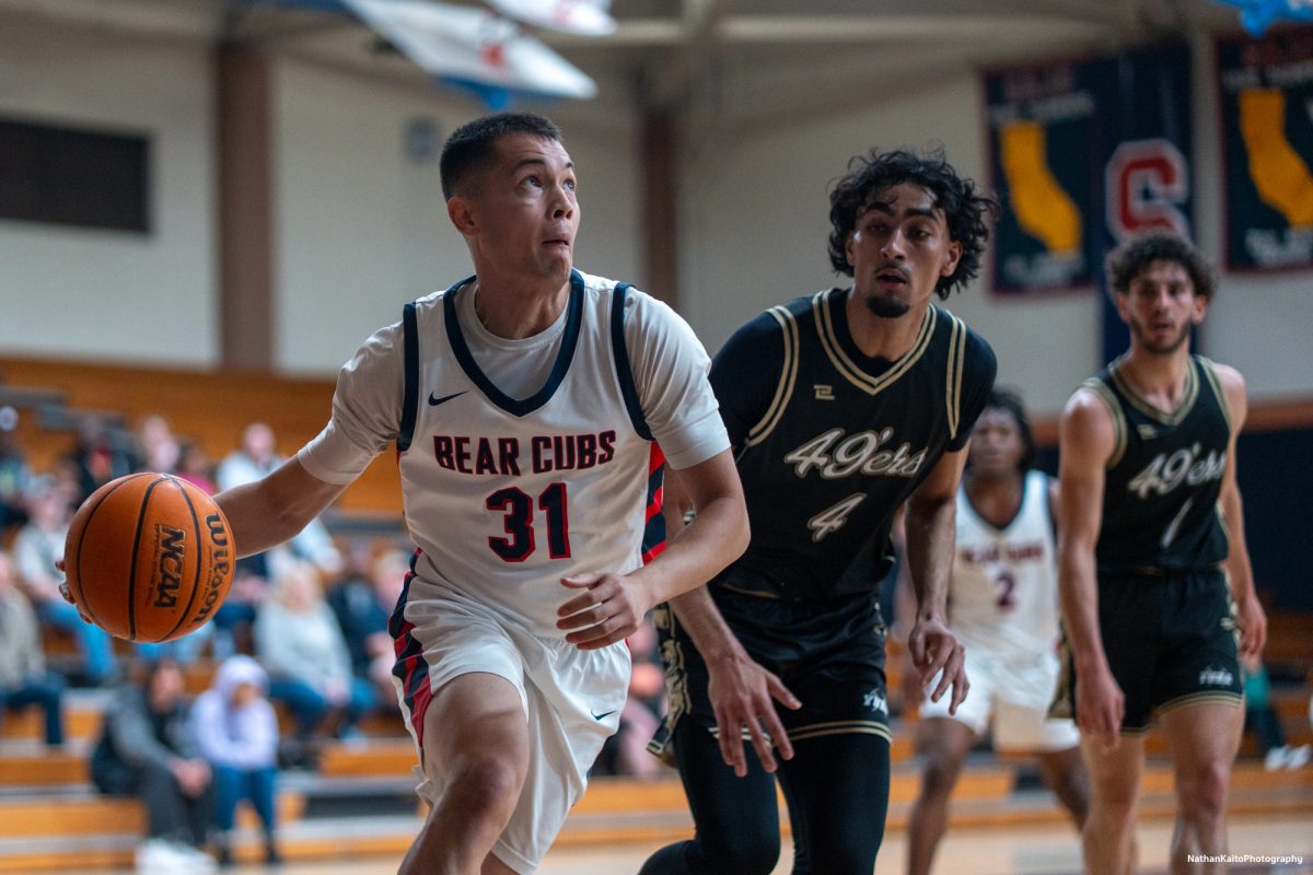 Bear Cubs' guard Kobe Gatti drives to the rim as he looks for a lay up against Yuba on Saturday, Mar. 1, 2025 at Haehl Pavilion.  