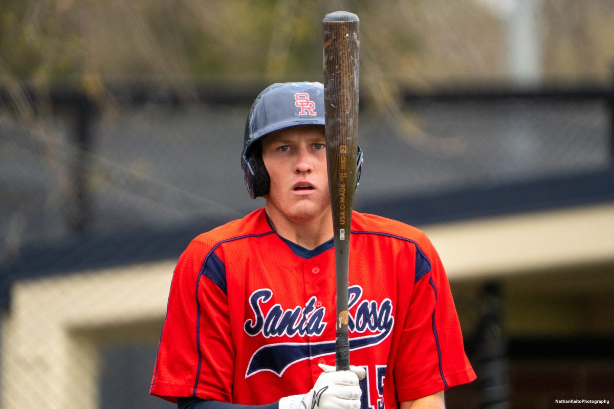 Santa Rosa Junior College's shortstop Brett Neidlinger steadies himself as he prepares to bat against San Joaquin Delta on Saturday, March 15, 2025 in Santa Rosa.