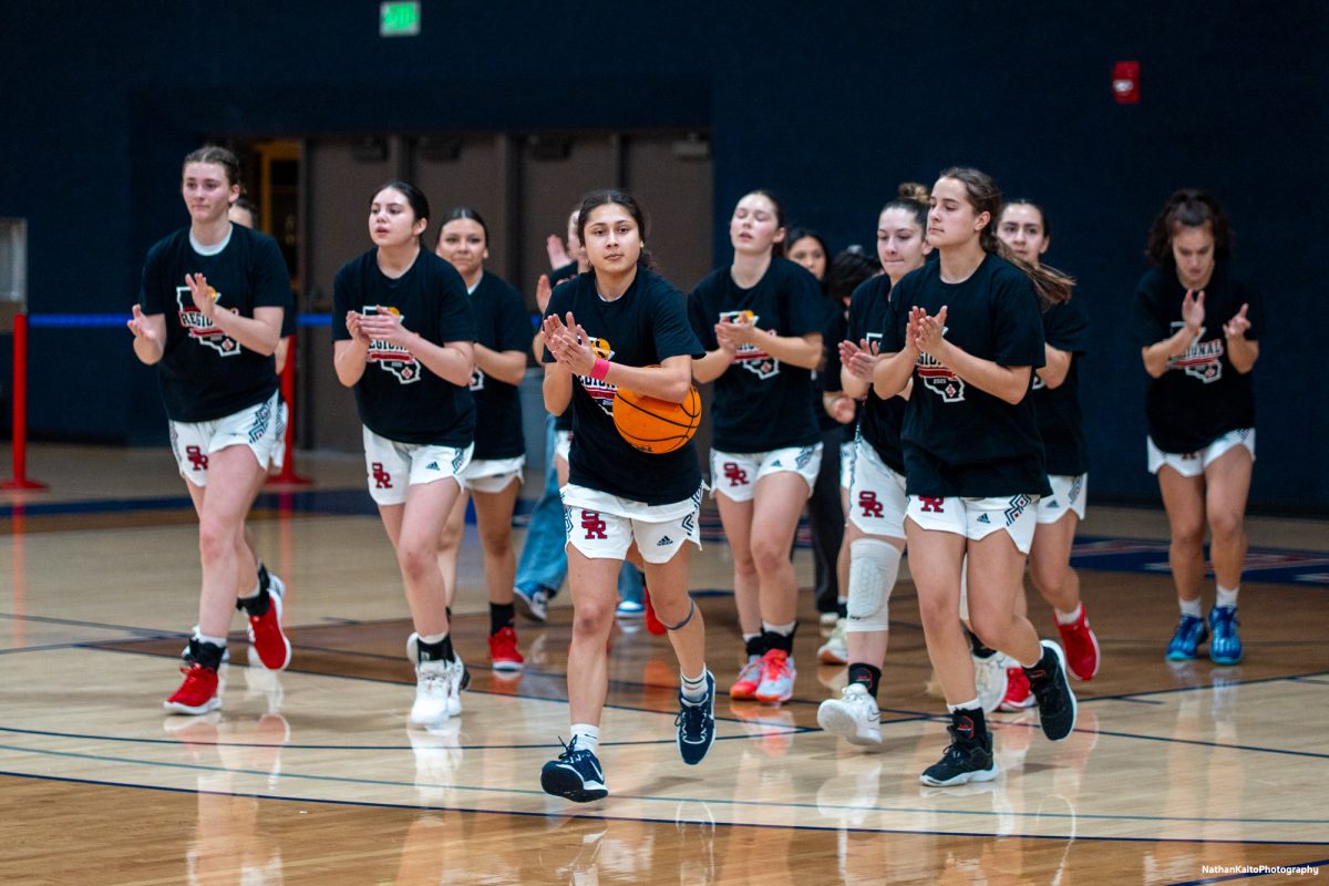 The Bear Cubs' wears "Nor Cal Regional" T-Shirts as they warm up for their game against the College of the Redwoods at Haehl Pavilion on Wednesday, Feb. 26, 2025.