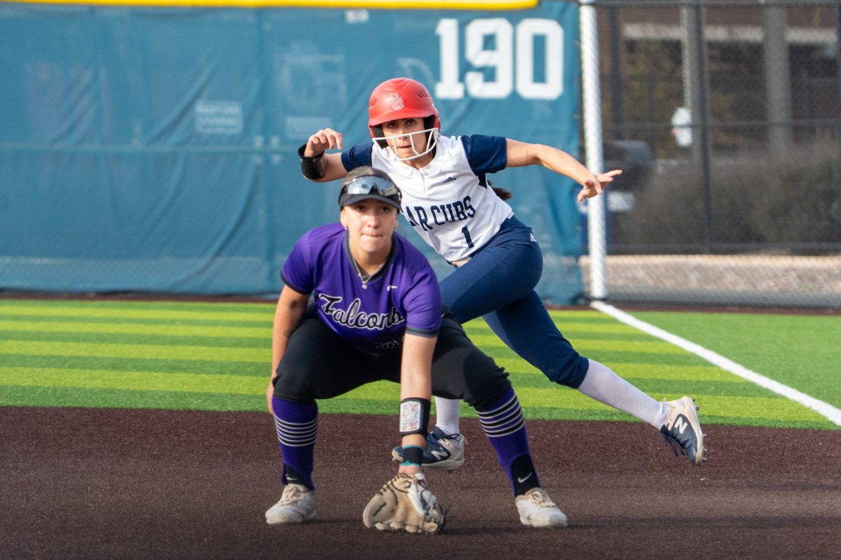 SRJC's utility Kali Garcia sprints from first base as the Bear Cubs works on reducing the deficit against Folsom Lake at Marv Mayes Softball Field on Tuesday, Mar. 4, 2025. 