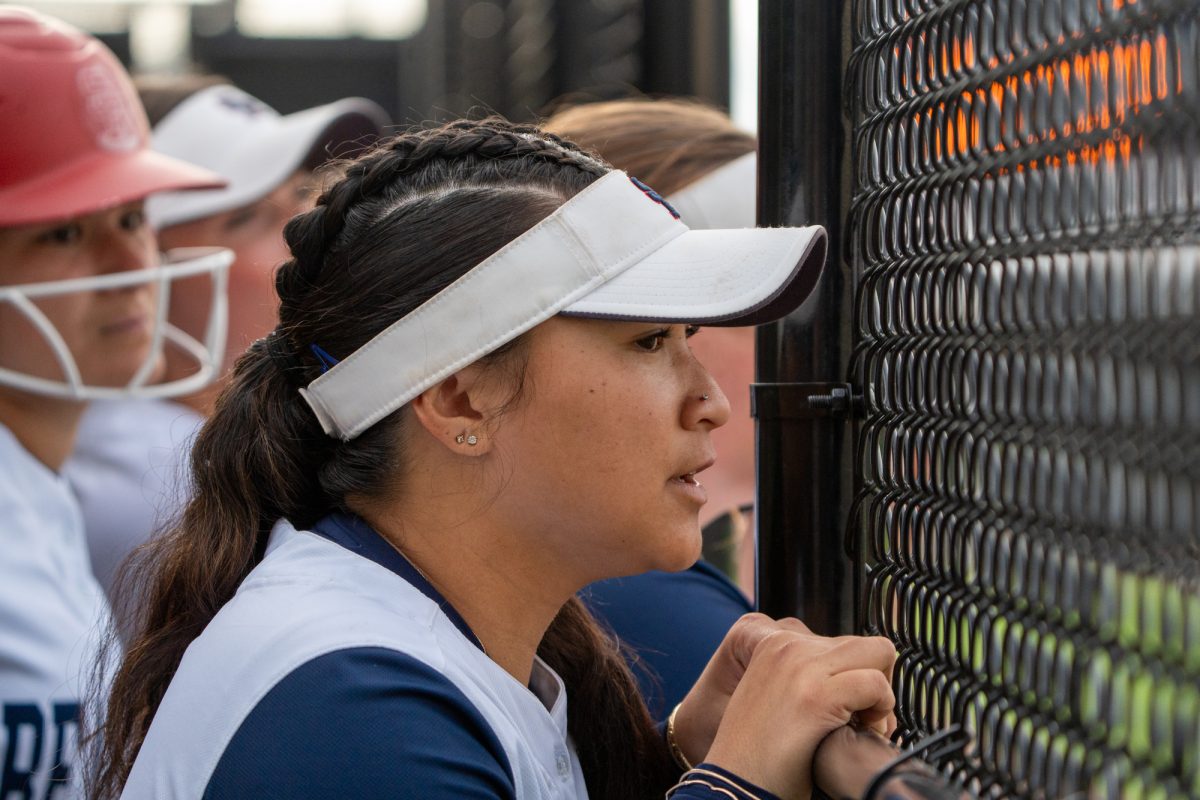 Bear Cubs' infielder Niueni Elisara looks nervously from the dugout at the up-bats prepare for action against Folsom Lake at Marv Mayes Softball Field on Tuesday, Mar. 4, 2025. 