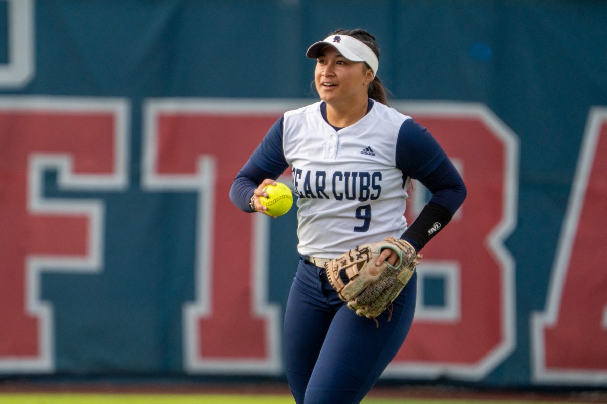 SRJC infielder Niueni Elisara is all smiles after plucking the ball out of the air during the bottom of the inning against Folsom Lake at Marv Mayes Softball Field on Tuesday, Mar. 4, 2025. 