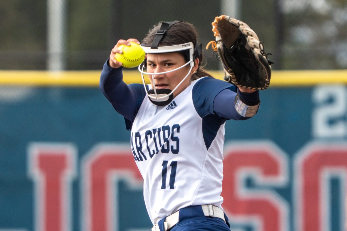 Bear Cubs' pitcher Mia Avila winds up her pitch in the early exchanges of the game against Folsom Lake at Marv Mayes Softball Field on Tuesday, Mar. 4, 2025. 