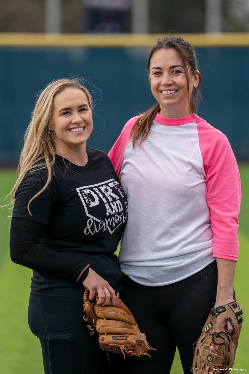 Alumni Karen Davis and Niki Pappas arrive for the SRJC Softball Alumni Home Run Derby on Saturday, March 15, 2025 in Santa Rosa.